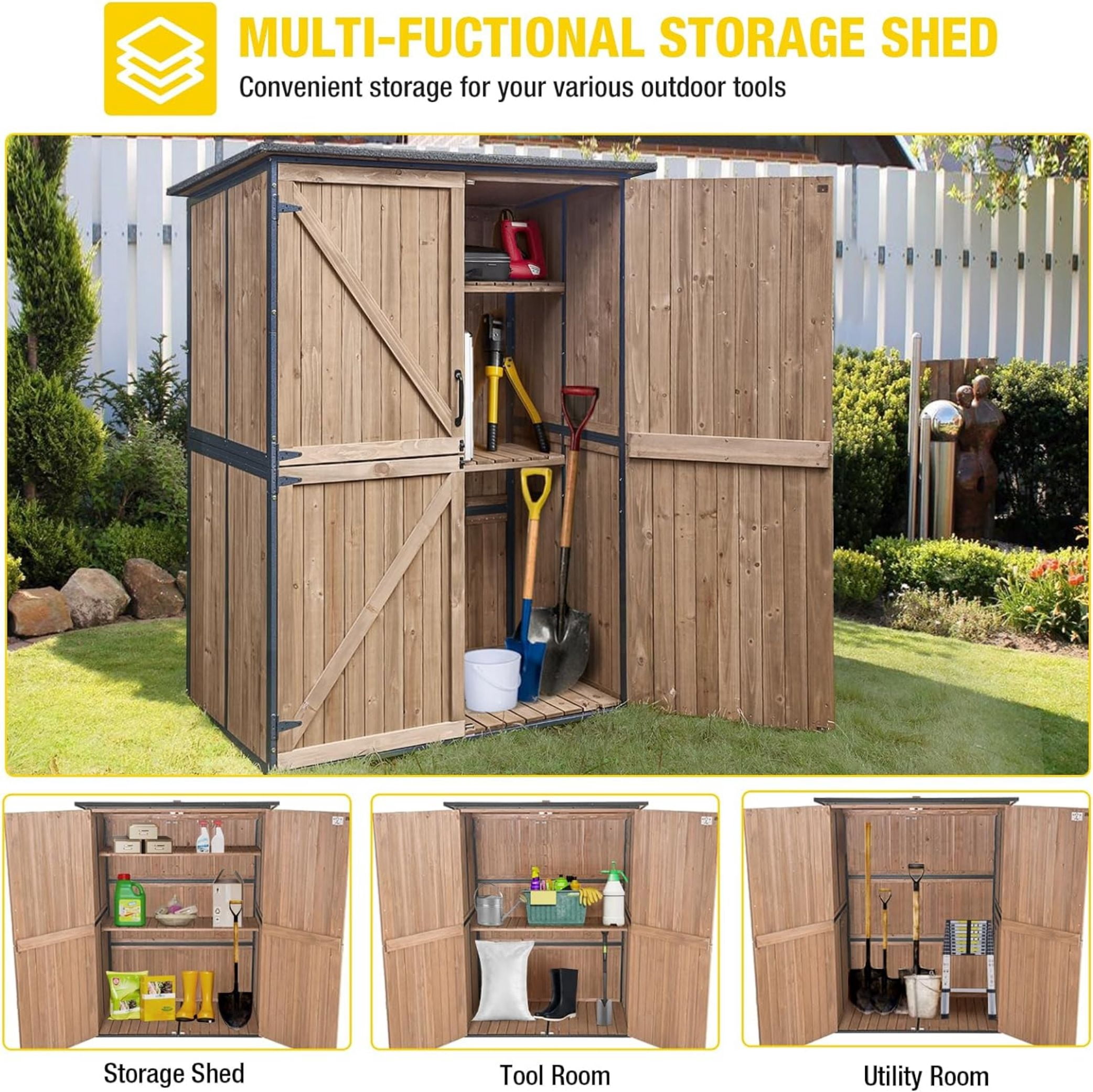 AIVITUVIN Outdoor Storage Shed Metal Frame Tool Garden Shed with Floor and Lockable Door for Patio Backyard Lawn