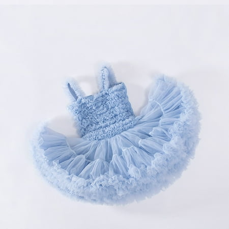 

nsendm Baby Girls Mesh Tulle Tutu Dress Toddler Sleeveless Baby Girl Rainbow Tutu Princess Skirt Dress Toddler Fancy Dress Dress Light Blue 6-12 Months