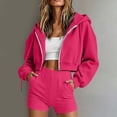 thumbnail image 2 of yillto Women's Sets Zip up Hoodies Coat Casual Long Sleeve Hooded Cropped Drawstring Sweatshirts with Shorts, 2 of 7