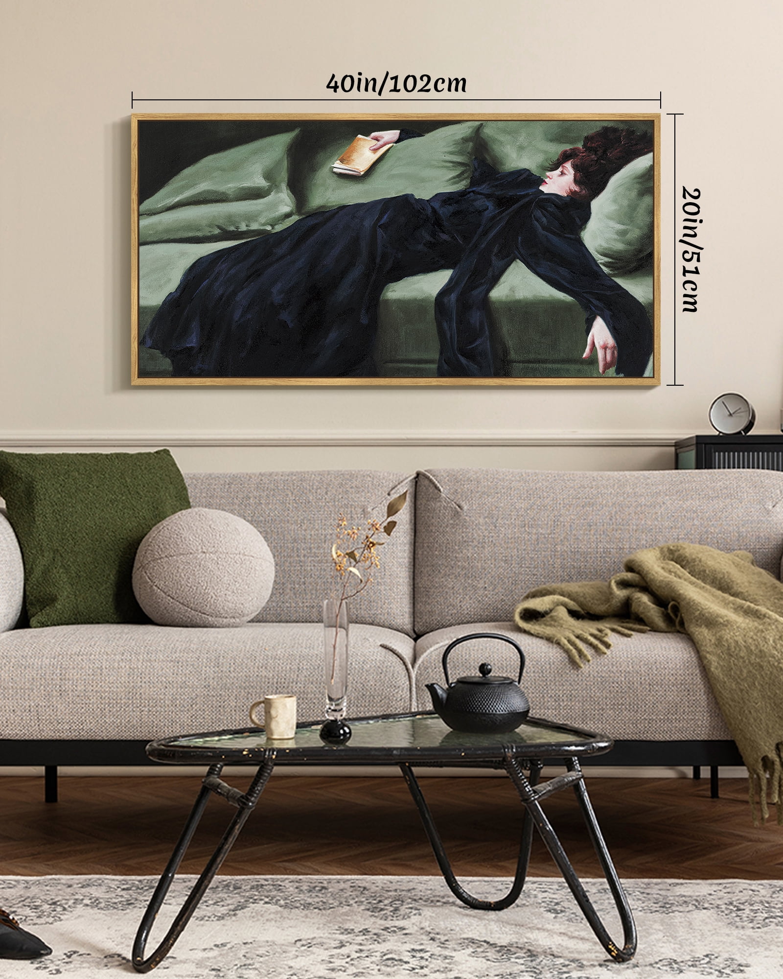 Drsoum VLarge 20x40in Natural Framed intage Wall Art Classic Moody Decadent Young Woman After the Dance Victorian Wall Prints Living room Bedroom Office Decor