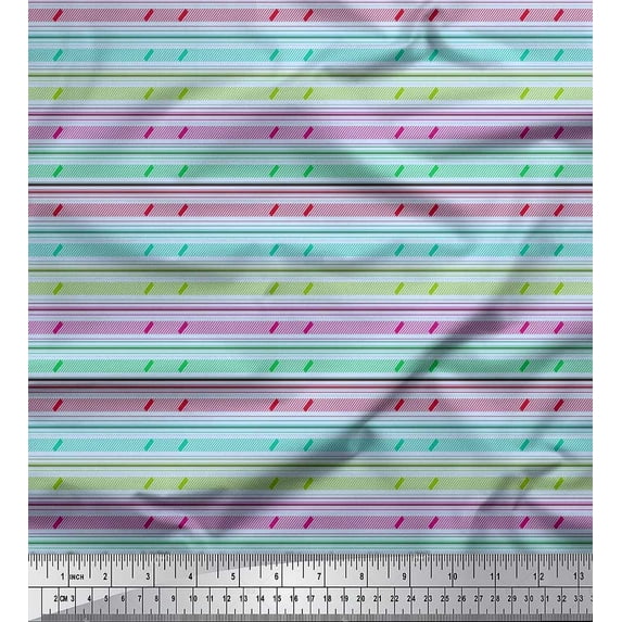 Soimoi Poly Georgette Fabric Diagonal Line & Stripe Print Fabric by The Yard 52 Inch Wide