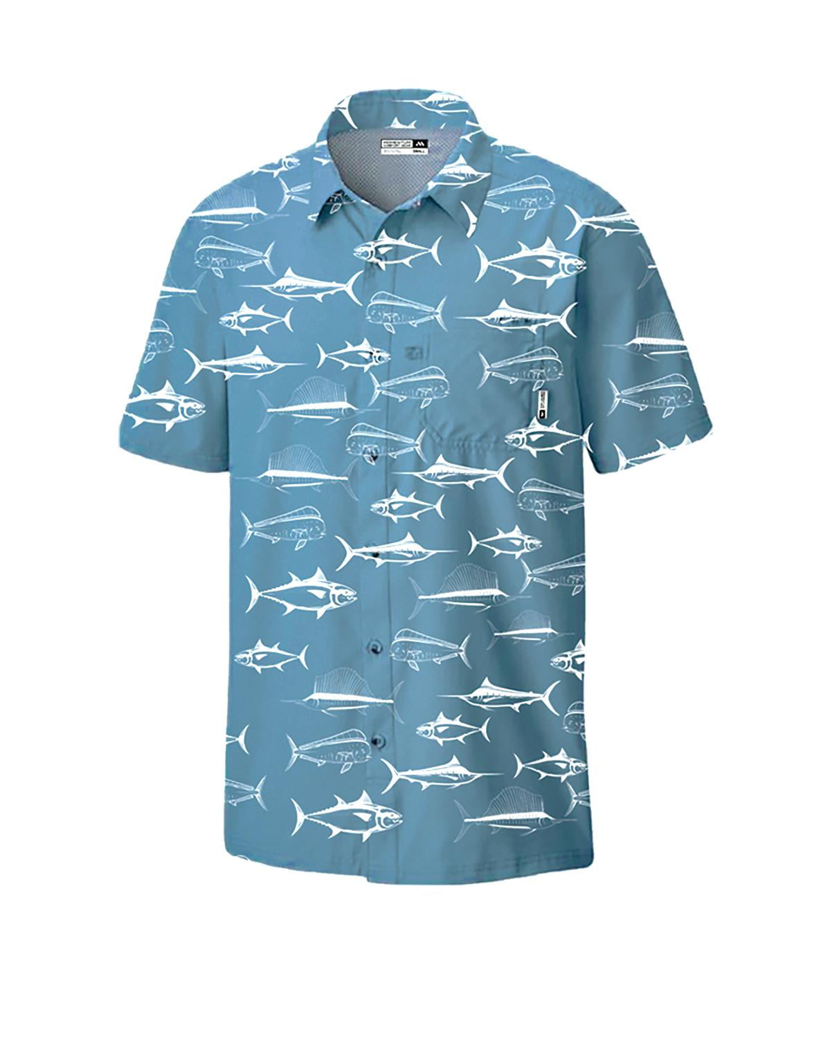 Mens Performance Short Sleeve Button Up Quick Dry Shirt 50+ UPF Fishing  Shirt, Slate Game Fish, Size: 3X, Momentum Comfort Gear 