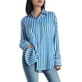 thumbnail image 6 of hirigin Women’s Oversized Boyfriend Shirts, Long Sleeve Striped Print Loose Button Down Tops, 6 of 9