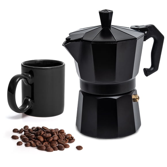 Cafetera Mixpresso Moka de aluminio con taza de café de 150 ml