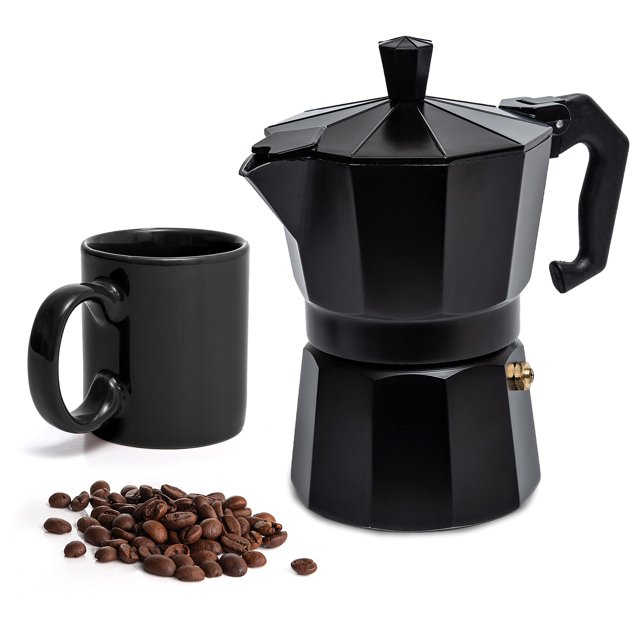 Cafetera Mixpresso Moka de aluminio con taza de café de 150 ml