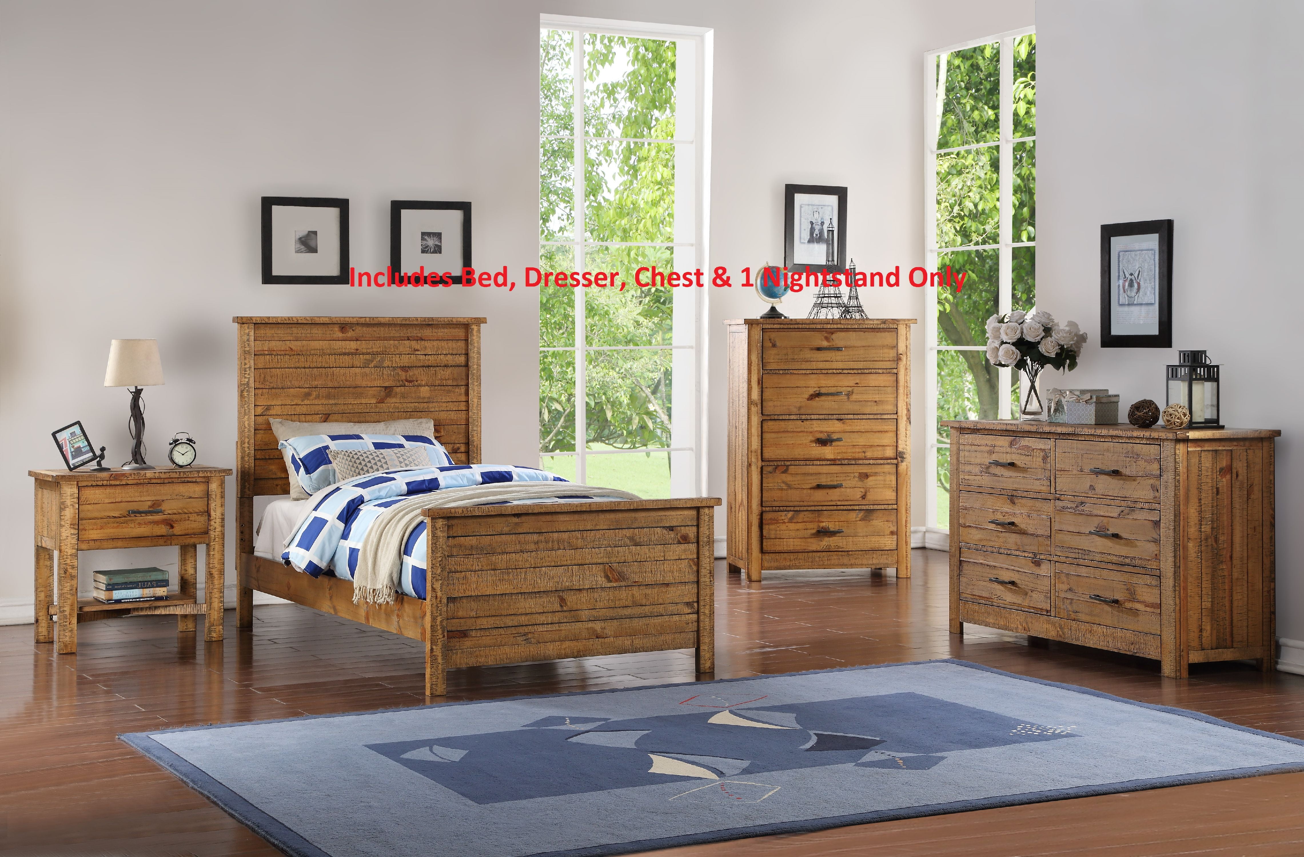 Madison 4 Piece Full Size Natural Wood Rustic Kids Bedroom