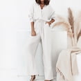 thumbnail image 2 of Fgnfyis Women's Two Piece Outfits Set Long Si Button Down Shirt Blouse Top Drawstring Wide Leg Pants Solid Color Tracksuit Matching Sets Women Clothing Trousers Sets White S, 2 of 6