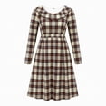 thumbnail image 5 of GUACER Plaid Fall Midi Dresses for Women High Waist Crewneck Long Sleeve A-Line Swing Dress for Work Casual, 5 of 6