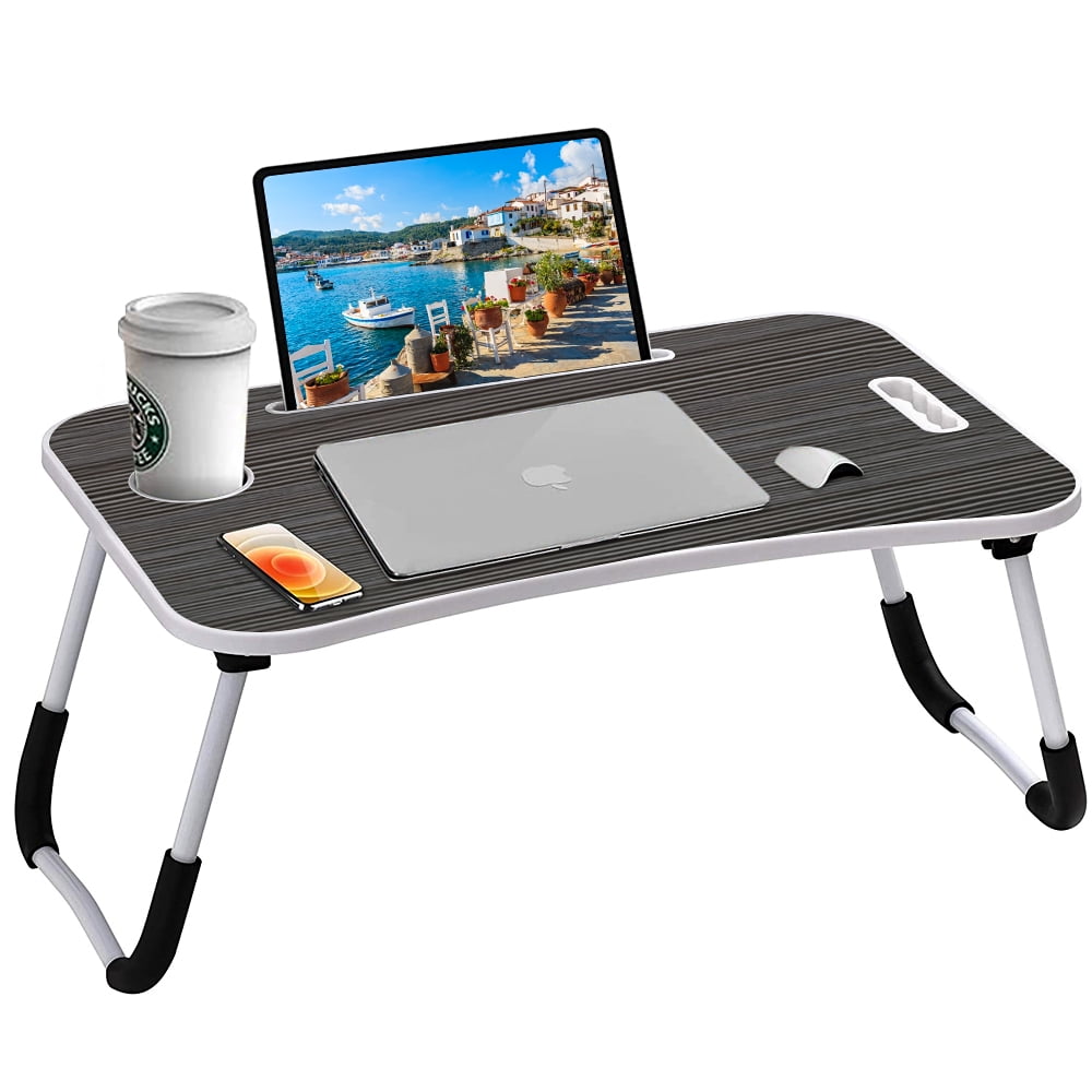 Tablet Desk, SEGMART Small Folding Tray Table with iPad Slot, USB Cable ...