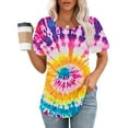 thumbnail image 2 of jtjvou Women's Short Sleeve Shirts Crewneck Tees Trendy Fashion Lady Oversize Going out Tops for Teen Tie Dye Tuinc Summer Multicolor,L, 2 of 6