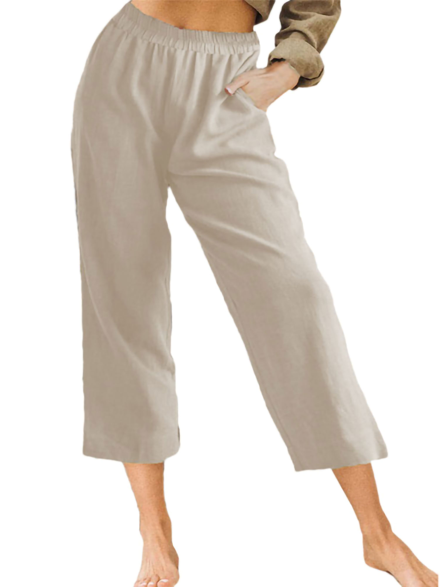 Women Cotton Linen Capris Casual 