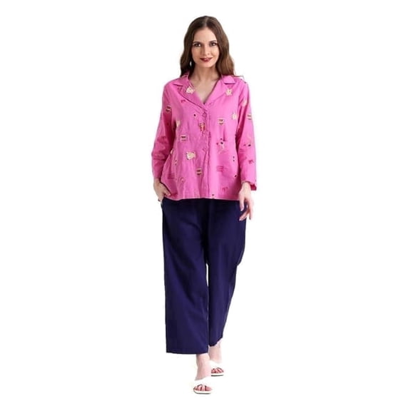 VIBHNYA Women Multi Color Embroidered Shirt Stylish All Over Embroidered Casual Office Wear Soft Comfortable Top