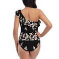 thumbnail image 5 of Haiem Japanese White Crane Women's One Piece Swimsuits Tummy Control One Shoulder Bathing Suits Ruffle Swimwear-Small, 5 of 8