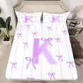 thumbnail image 2 of Castle Fairy Teens Boys Girls Bowknot Personalized Initial K 3Pcs Twin Sheet Sets,Purple Geometric Stripes Twin Fitted Sheet,Dreamy Princess Breathable Flat Sheet,Microfiber Bedroom Decor, 2 of 7