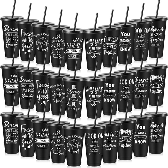 Vasos para beber Uiifan, 24 onzas, 30 unidades, Motivational Black