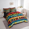 thumbnail image 3 of Manfei Retro Geometric Triangle 7 Pieces Bedding Comforter Set,Vintage Plaid Stripe Full Bedding Set,Colorful bohemian Style Fitted Sheet Flat Sheet For Girls Kids,Microfiber Bedroom Decor Reversible, 3 of 8