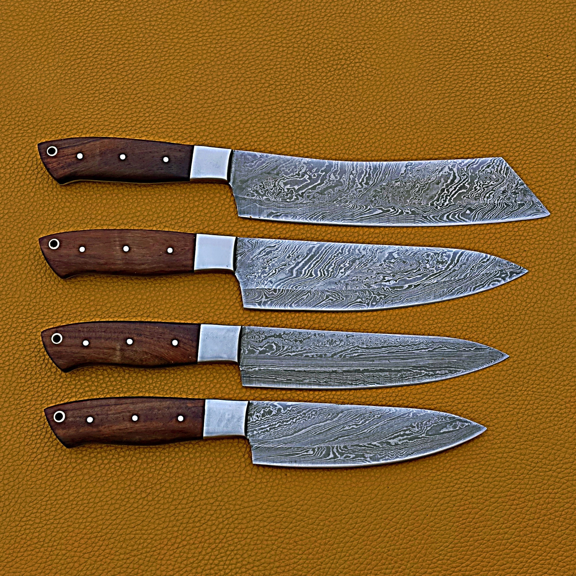 Smart & Sharp Custom Handmade Damascus Chef Knives Set/Kitchen Knives 4 Pieces Set 17407 (Rose Wood)