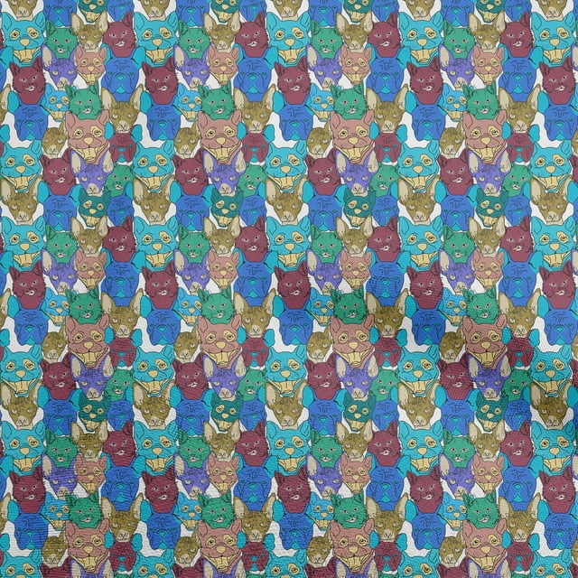 oneOone Velvet Medium Blue Fabric Cat Sewing Craft Projects Fabric Prints By Yard 58 Inch Wide
