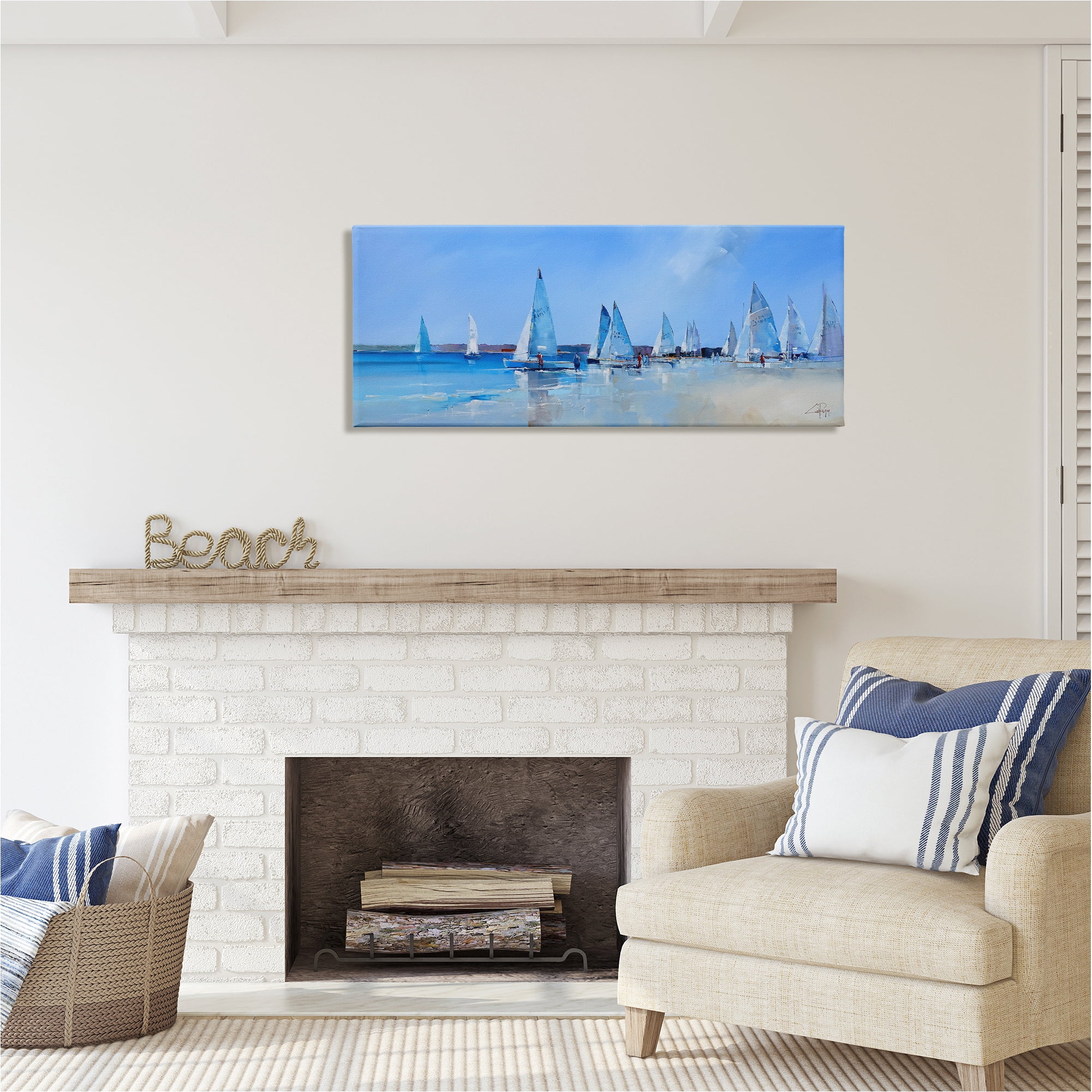 Stupell Industries Sailboat Fleet & Sailors Transportation Painting Gallery Wrapped Canvas Art Print Wall Art, 48 x 20