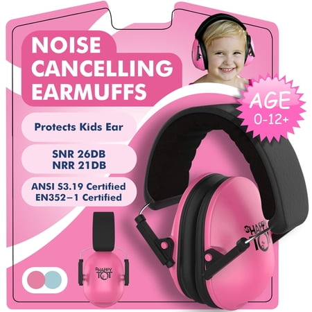 My Happy Tot Noise-Canceling Adjustable Baby Ear Protection Earmuffs, Pink