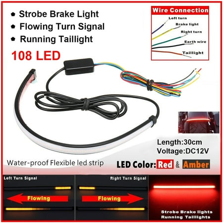 Motorcycle Led Tail Lights - 12 inch 12V Universal Motorcycle Sequential Switchback Flowing LED Tail Brake Turn Signal Strip Lights Tube,Dual Color Red/Amber Switchback - Motoraccessorie