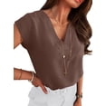 thumbnail image 3 of ANRABESS Women Tops V Neck T Shirts Cap Sleeve Business Casual Tops for Women Summer Loose Fit Dressy Work Office Blouses Cute Clothes Trendy Outfits Coffee L, 3 of 11