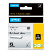 DYMO Rhino Industrial Self-Laminating Labels, 1", Black Print on White Tape