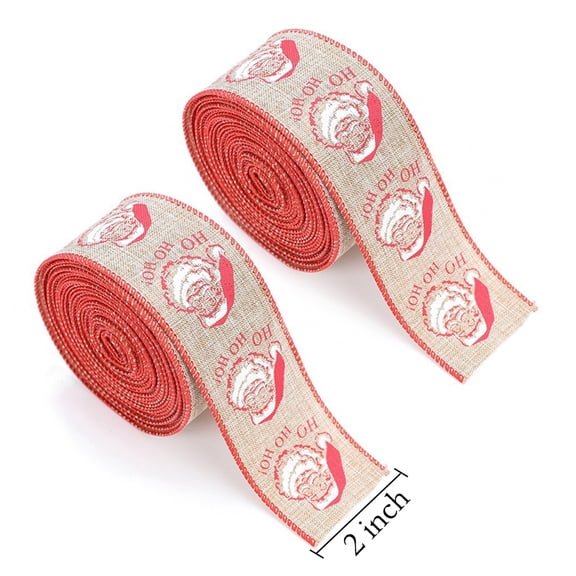 2 Rolls Christmas Burlap Ribbon, Plaid Wrapping Ribbon Xmas Decorative Ribbon for Wreath Bow Gift Decor, Type 4