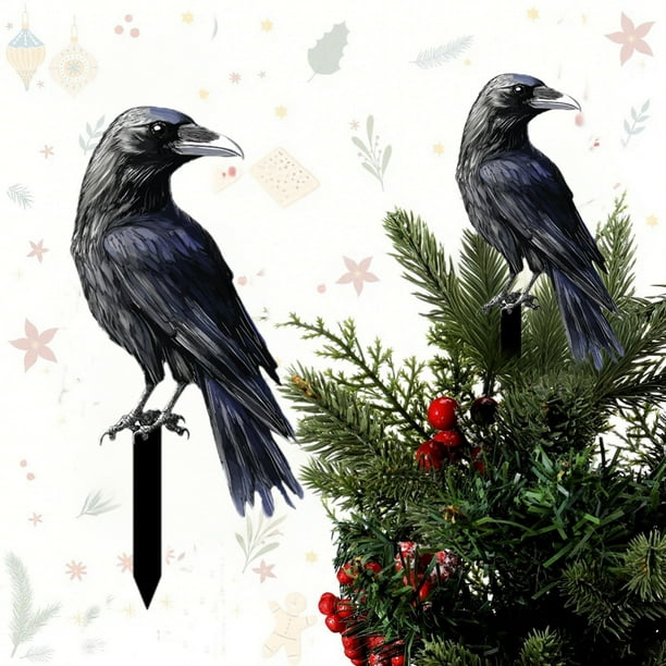 Oioii Raven Halloween Decor Outdoor Crow Yard Art Exterior Rustic Black Bird Mini Garden Ornament Fence Topper Home Decor Outdoor Gate Post Sculpture Witchy Gift