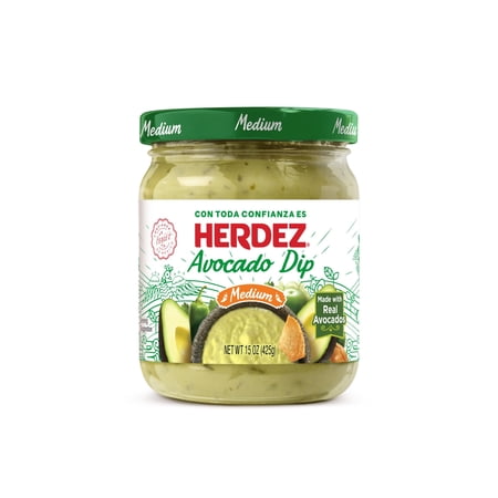 HERDEZ Avocado Dip Medium, Tortilla Chip Dip, Shelf Stable, 15 oz Glass Jar