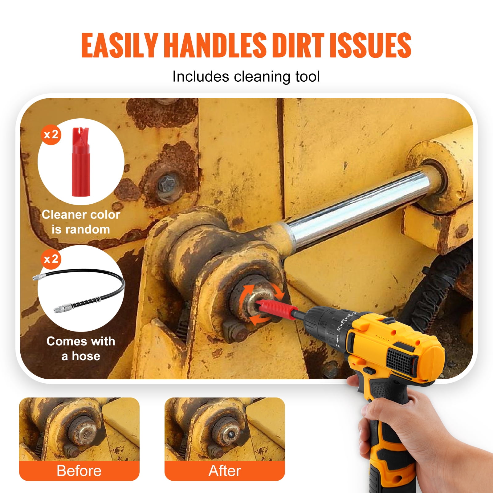 KFFKFF Grease Gun Connector Pair, 10000 PSI Pressure, 6-Jaw Secure, Swift Detach Tip & Hose/Zerk Fitting Cleaner, Fits All Grease Guns 1/8" NPT for Cars