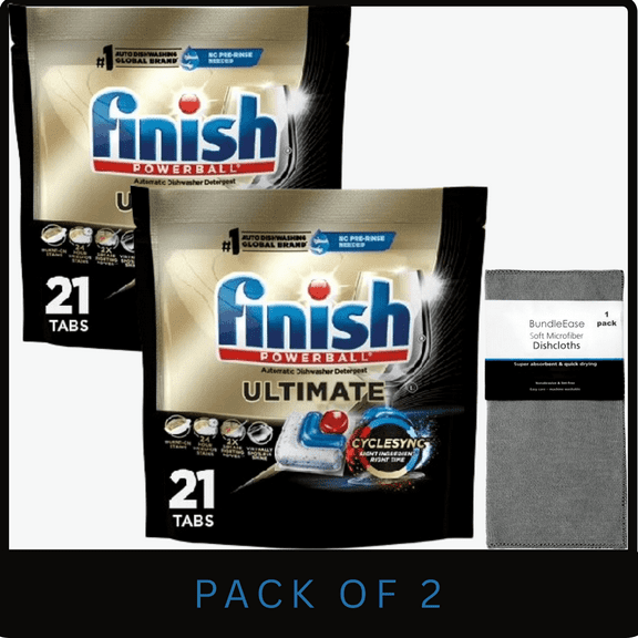 Finish Ultimate Dishwasher Detergent Pods Our Best Clean 21 Count with Microfiber Solid Color Dishcloth by BundleEase