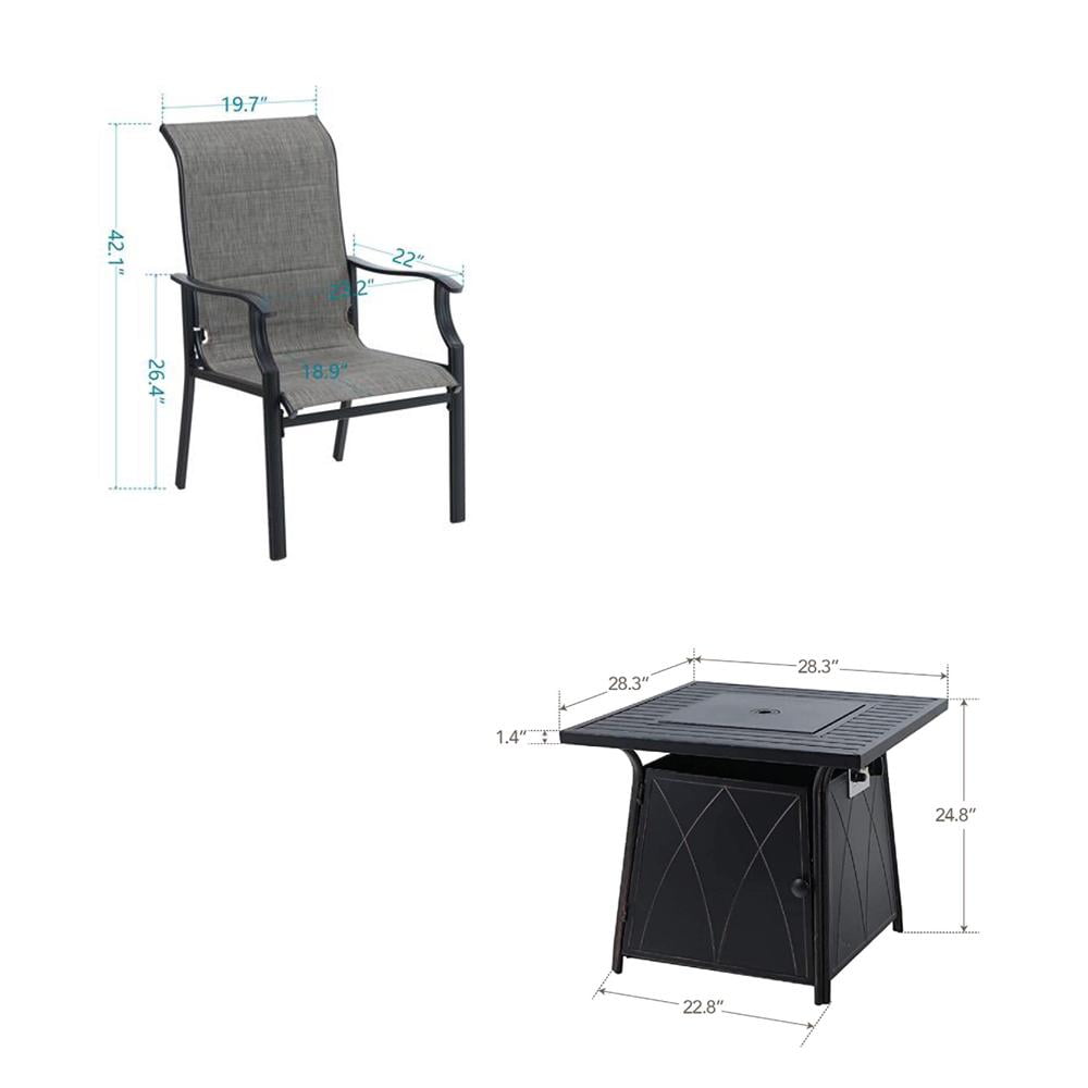 Sophia & William 5 Pcs Metal Patio Dining Set with Gas Fire Pit Table Outdoor Padded Textilene Furniture Set