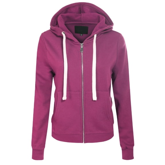 MixMatchy Women's Solid Basic Long Sleeve Zip Up Fleece Jacket