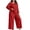 Red#2, variant on Hzzrkos Women Casual Plus Size Loose Solid Color Round Neck Long Sleeve Two Piece Wide Leg Loungewear Pajama Set, Soft Relaxed Sleepwear Outfit For Indoor Daily Rest Black XXXL