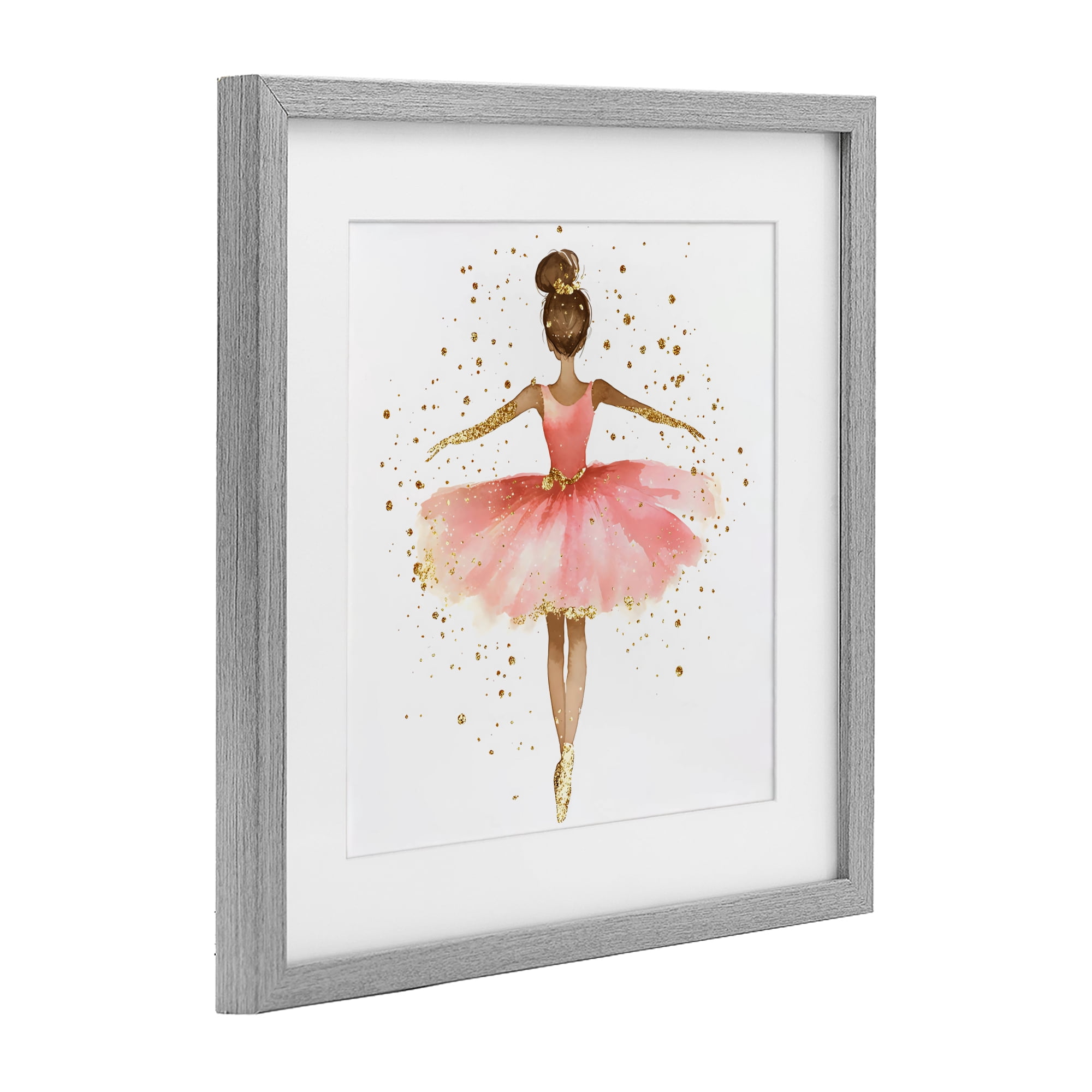 Stupell Industries Ballerina with Gold Glitter Gray Framed Print Under Glass, design by Creative Studio