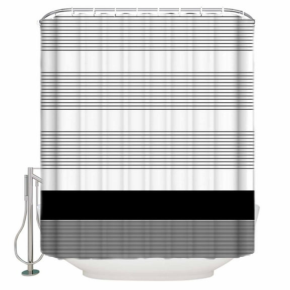 Extra Long Shower Curtain 72x96 Inch, Black Stripe Shower Curtain Waterproof Bathroom Decor Modern Rustic Horizontal Black Striped Fabric Bath Curtain Set Accessories with Hooks