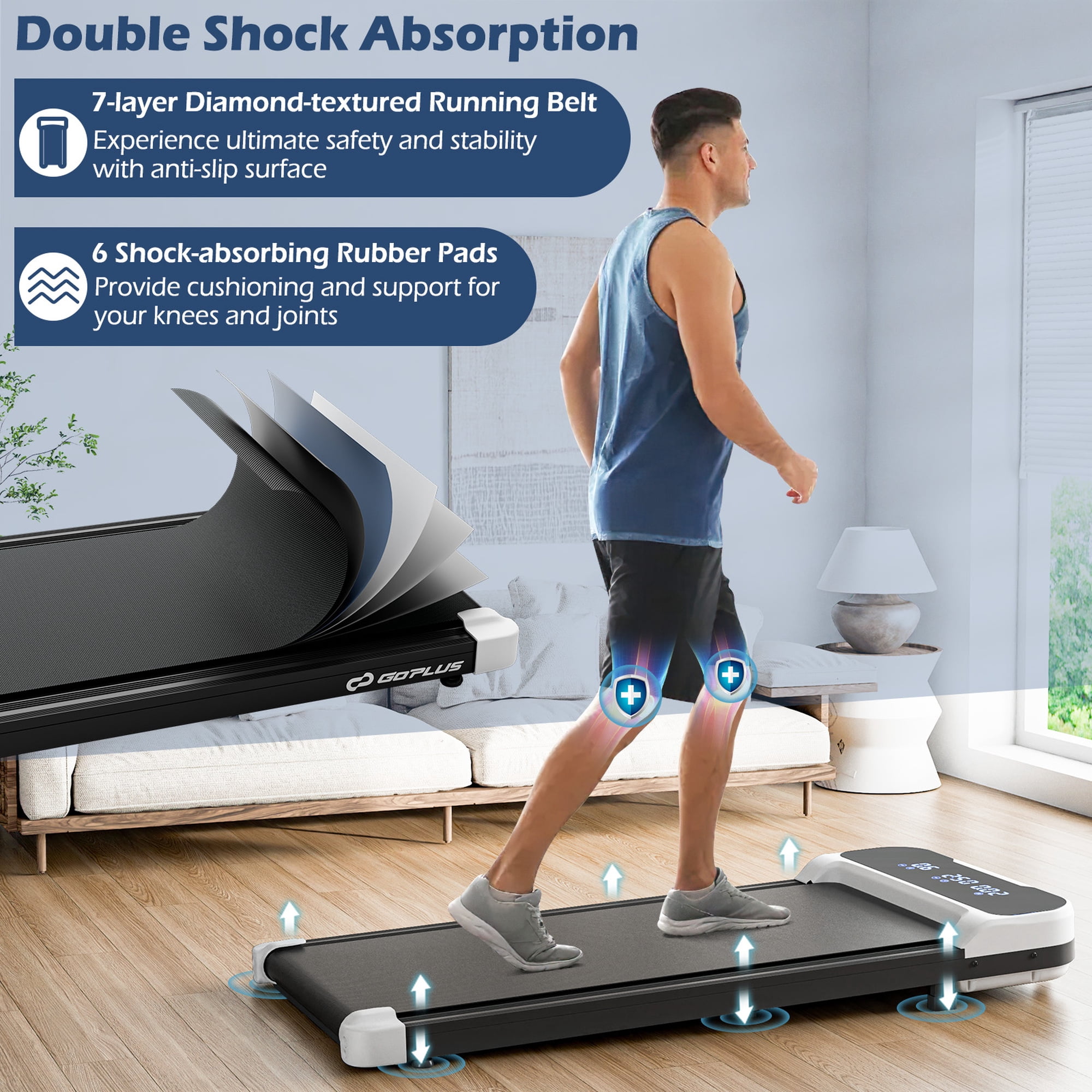 Goplus 2.5HP Under Desk Treadmill for Home and Office Remote Control LED Display White
