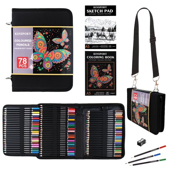 KINSPORY 76 Colored Pencils Drawing Set, with 3-Color Sketchbook, Coloring Book, Art Supplies in Zipper Bag for Artists Beginners Adults Girls Boys