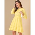 thumbnail image 2 of INSPIRE CHIC Women's Doll Collar Keyhole Front Elasticed Waist Ruffle Hem Dress Yellow L, 2 of 6