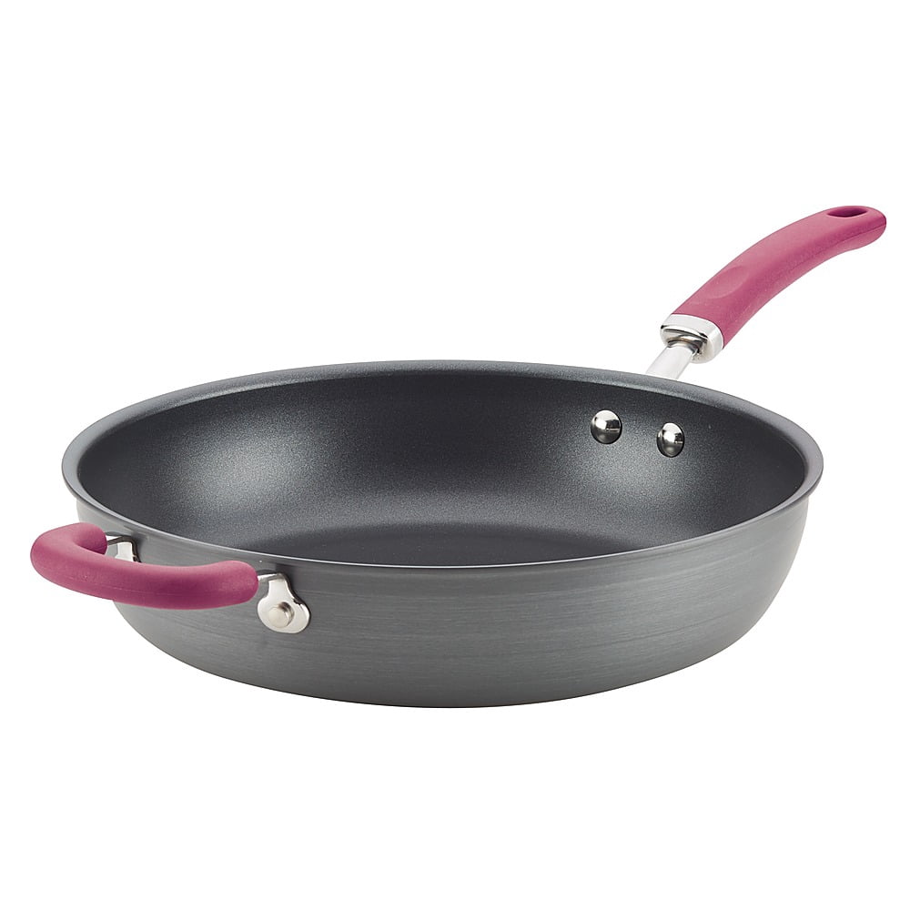 Rachael Ray Create Delicious 12.5" Hard-Anodized Aluminum Nonstick Deep Frying Pan, Burgundy Handle