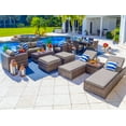 thumbnail image 1 of Sorrento 16-Piece Resin Wicker Outdoor Furniture Combination Set with Loveseat Set, Six-Seat Dining Set, and Chaise Lounge Set (Flat-Weave Brown Wicker, Sunbrella Canvas Taupe), 1 of 4