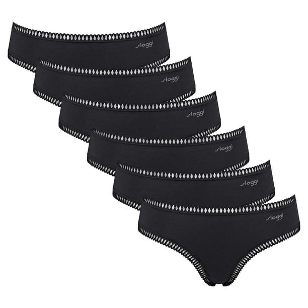 Sloggi Slip hipster para mujer, paquete de 6 - GO Crush Hipster C6P, pantalón, algodón elástico Negro L (Large)