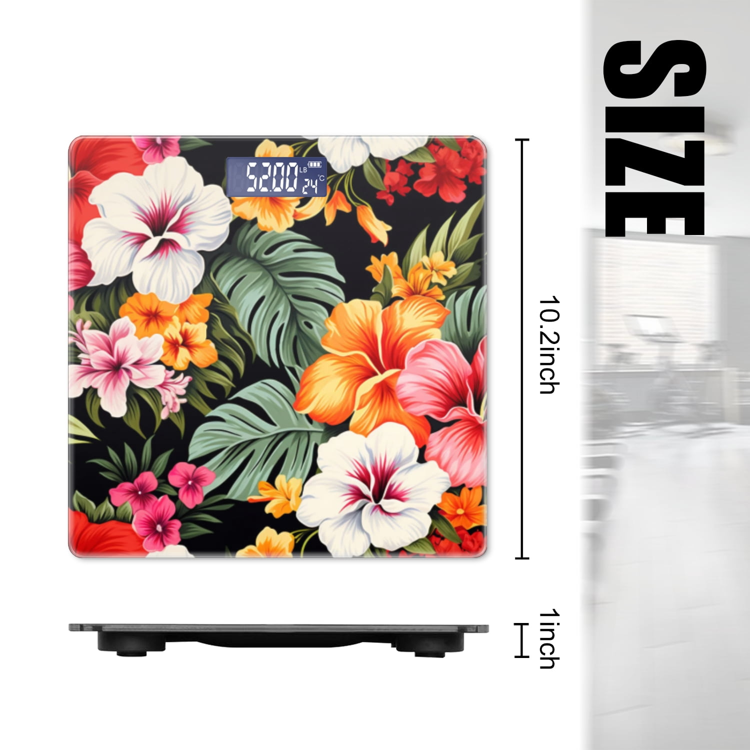 Bathroom Scale, Highly Accurate Digital Body Scale,Precisely Measures Weight up to 400 lbs-Vibrant Hawaiian Print With Colorful Tropical Flowers And Palm Leaves