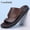 Brown, variant on Men's Stitched Toe Loop Platform Leather Slide Sandals Decorative Stitch Non Slip Cushioned Casual Outdoor Walking Slides