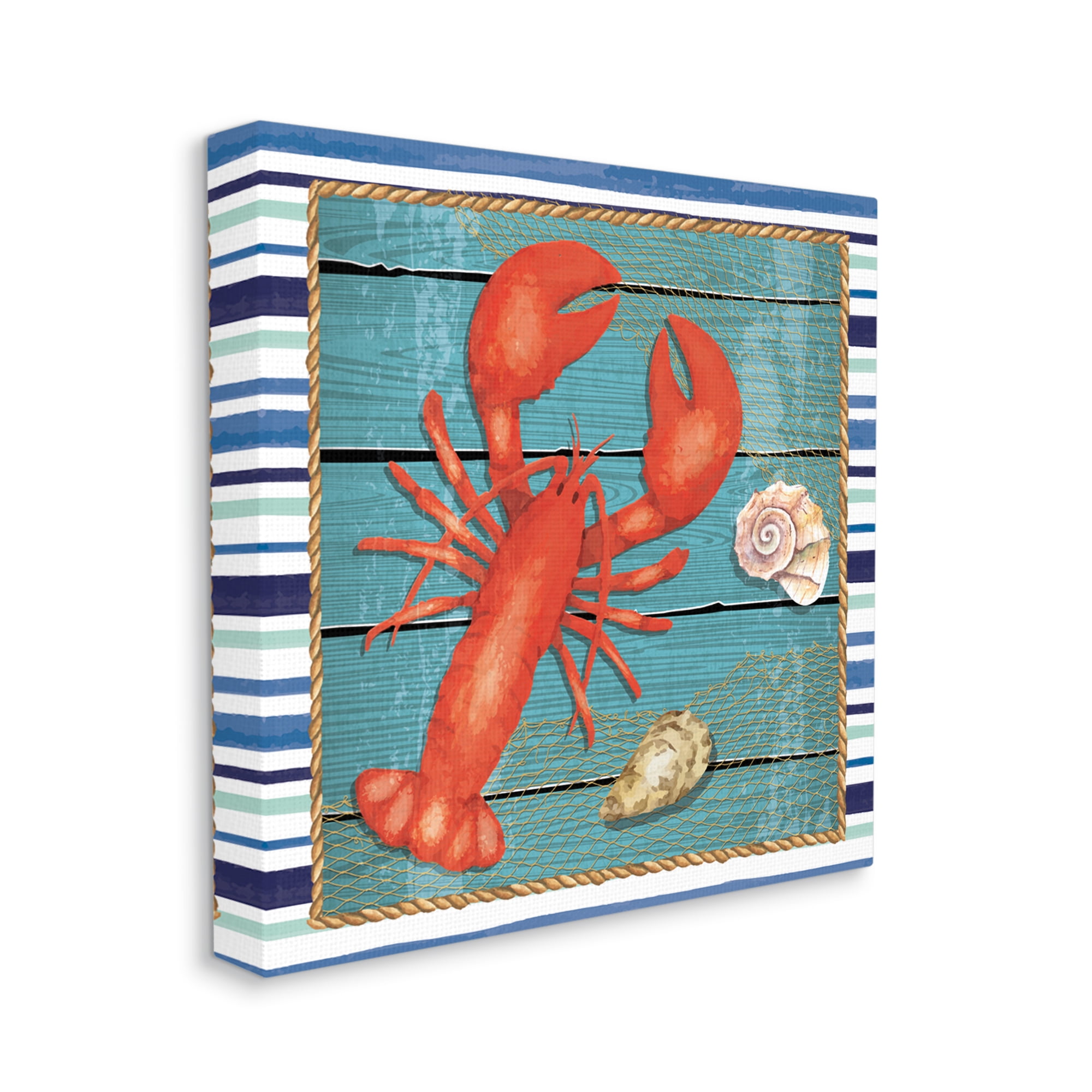 Stupell Lobster & Shells Coastal Stripes Landscape Painting Gallery Wrapped Canvas Print Wall Art