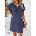 thumbnail image 5 of Women Lace V Neck Casual Boho Dress Comfy Short Sleeve Flowy Hem A Line Beach Dress Navy Blue XXL, 5 of 9