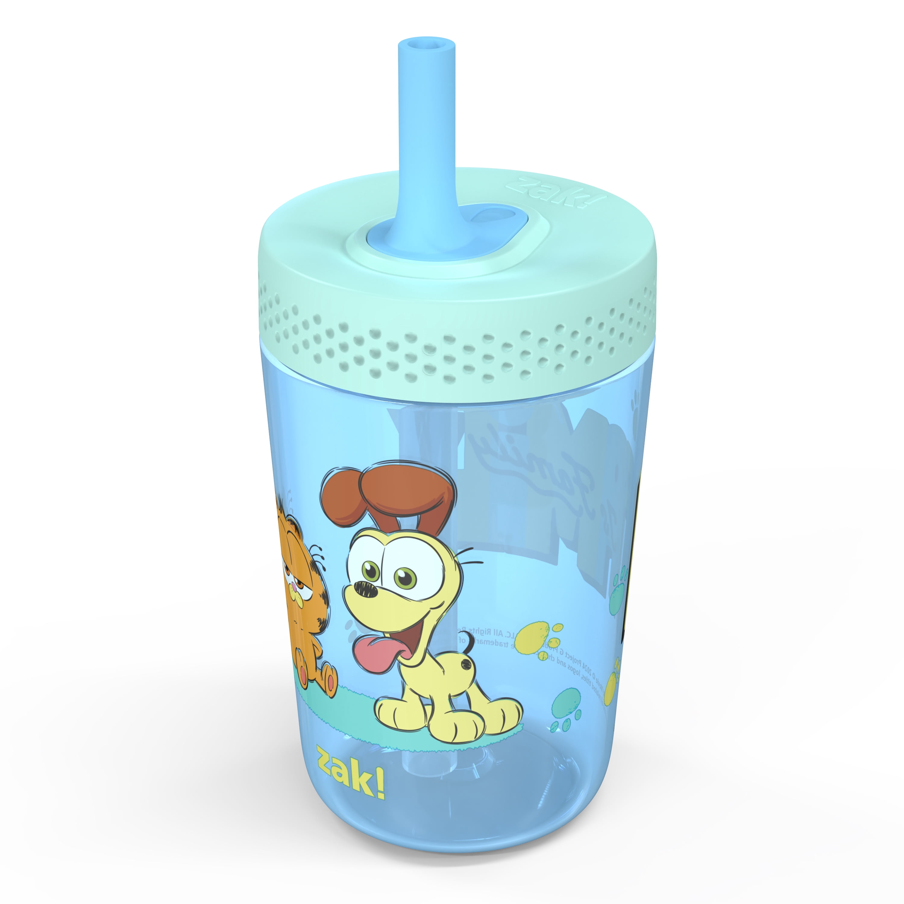 (2 pack) Zak Designs 15oz Garfield Kids Straw Tumbler, Durable Plastic Capri Tumbler with Silicone Straw Utilizing Leak-Proof Valve, Travel Straw Tumbler