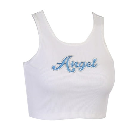 

One opening Woman s Letter Print Camisole Sexy Round Neck Slim Midriff-baring