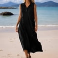 thumbnail image 2 of Women's Dress Cotton Linen V Neck Button Up Sleeveless Long Dress Beach Black L, 2 of 5